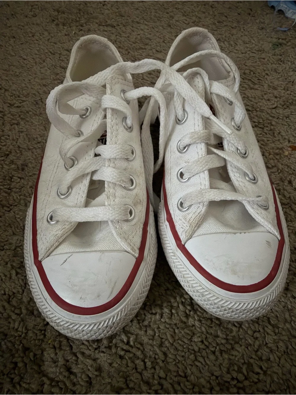 Converse Kids White Canvas Low-Top Sneakers with Red Stripe